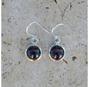 Petites boucles d'oreilles rondes Grenat et argent