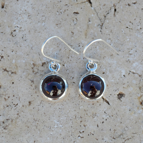 Petites boucles d'oreilles rondes Grenat et argent
