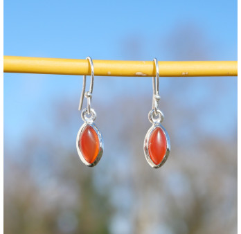 Petites boucles d'oreilles navettes Cornaline et argent