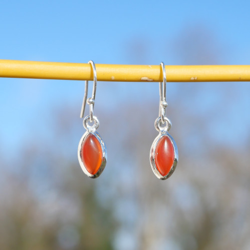 Petites boucles d'oreilles navettes Cornaline et argent