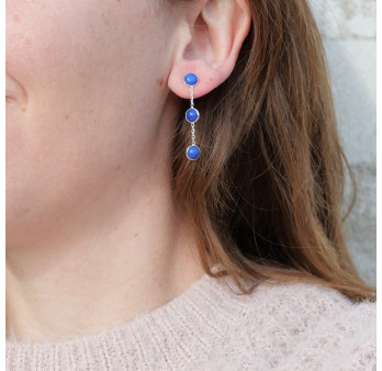 Longues boucles argent et 3 pierres Lapis lazuli