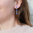Longues boucles argent et 3 pierres Lapis lazuli