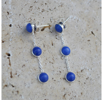 Longues boucles argent et 3 pierres Lapis lazuli