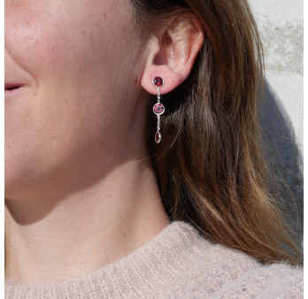 Longues boucles argent et 3 pierres Grenat