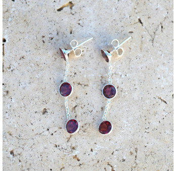 Longues boucles argent et 3 pierres Grenat