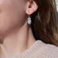 Petites boucles Pierre de lune ronde et argent ciselé