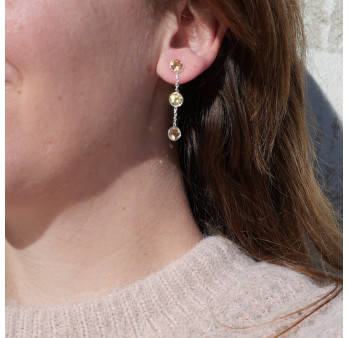 Longues boucles argent et 3 pierres Citrine