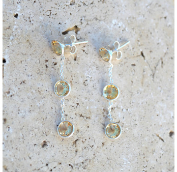 Longues boucles argent et 3 pierres Citrine