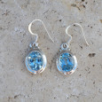 Boucles d'oreilles ovales argent lisse et pierre Topaze bleue