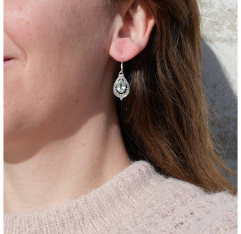 Boucles d'oreilles goutte pierre en Topaze bleue et argent ajouré