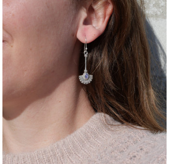 Longues boucles argent ciselé pierre Tanzanite