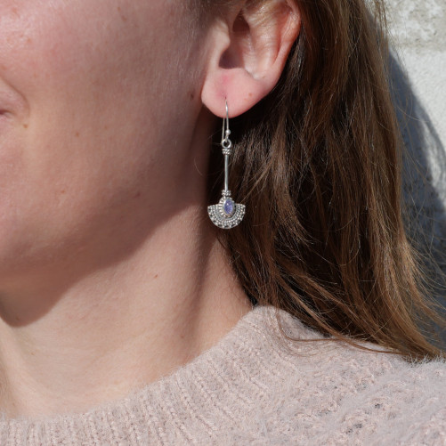 Longues boucles argent ciselé pierre Tanzanite