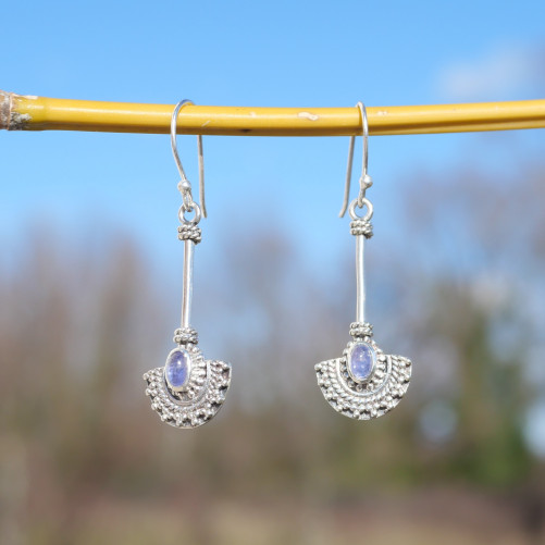 Longues boucles argent ciselé pierre Tanzanite