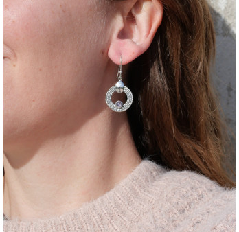 Boucles rondes argent ciselé et pierre ronde Tanzanite