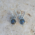 Petites boucles pierre Labradorite ronde et argent ciselé