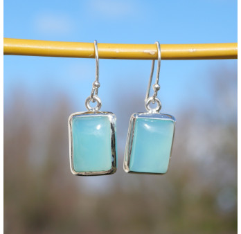 Boucles d'oreilles rectangulaires argent et Calcédoine