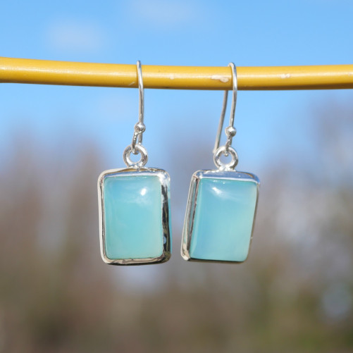 Boucles d'oreilles rectangulaires argent et Calcédoine