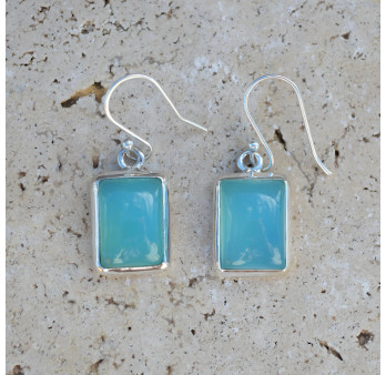 Boucles d'oreilles rectangulaires argent et Calcédoine