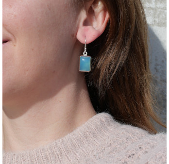 Boucles d'oreilles rectangulaires argent et Calcédoine