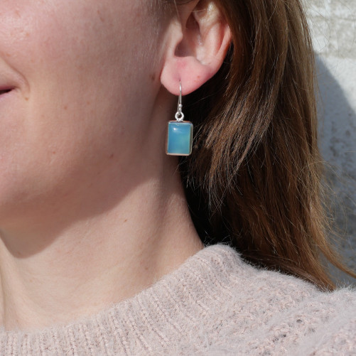 Boucles d'oreilles rectangulaires argent et Calcédoine