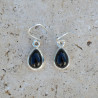 Petites boucles d'oreilles gouttes pierre Onyx noir et argent