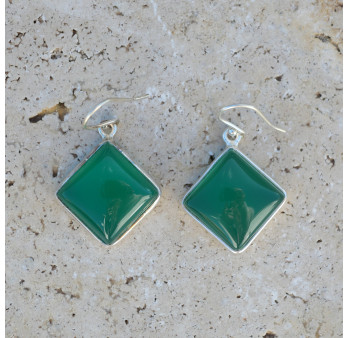 Boucles d'oreilles losanges Agate verte et argent