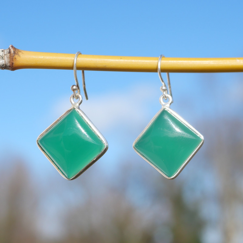 Boucles d'oreilles losanges Agate verte et argent Boucles d'oreilles losanges Agate verte et argent