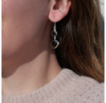 Boucles d'oreilles argent 2 pierres facettées Quartz fumé