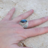Bague large argent ciselé et pierre ovale Labradorite T61