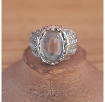 Chevalière Homme en argent ciselé et pierre griffée Prasiolite (vert) T63