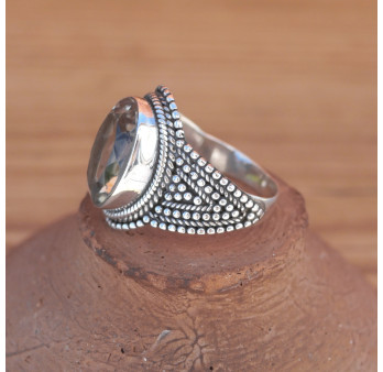 Bague argent travaillé et pierre Prasiolite facettée ovale (vert) T55/58