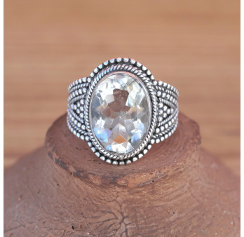 Bague argent travaillé et pierre Prasiolite facettée ovale (vert) T55/58