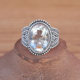 Bague argent travaillé et pierre Prasiolite facettée ovale (vert) T55/58