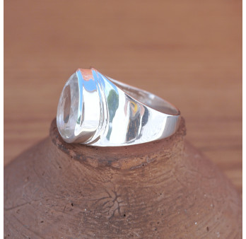 Anneau large en argent et pierre Prasiolite facettée goutte (vert) T50