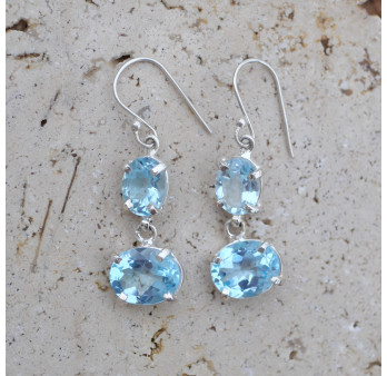 Boucles d'oreilles argent 2 pierres griffées Topaze bleue