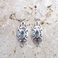 Grandes boucles navette argent ajouré et pierre Topaze bleue