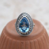 Bague argent ciselé et pierre Topaze bleue goutte T56