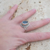 Bague argent ciselé et pierre Topaze bleue goutte T56