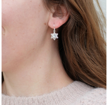 Petites boucles étoiles argent ajouré et pierre Topaze bleue