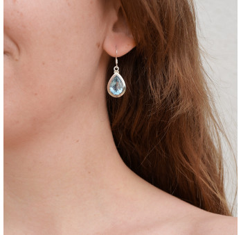 Boucles d'oreilles argent pierre facettée en Topaze bleue