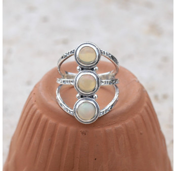 Bague 3 anneaux argent martelé et pierres Opale d'Ethiopie T62