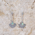 Longues boucles argent ciselé pierre Opale d'Ethiopie Longues boucles argent ciselé pierre Opale d'Ethiopie