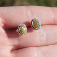 Boucles puces en argent et pierre ovale en Opale d'Ethiopie