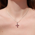 Petit pendentif argent en croix et 5 pierres griffées en Grenat