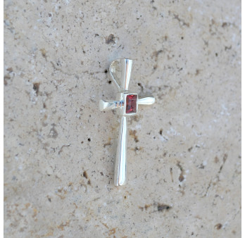 Petit pendentif croix fine argent pierre Grenat