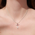 Petit pendentif croix fine argent pierre Grenat Petit pendentif croix fine argent pierre Grenat
