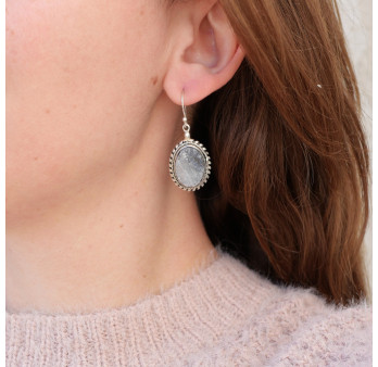 Boucles d'oreilles ovales argent et Calcédoine cristallisée