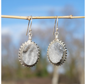 Boucles d'oreilles ovales argent et Calcédoine cristallisée