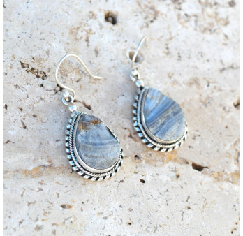 Grosses boucles d'oreilles argent goutte en Calcédoine cristallisée