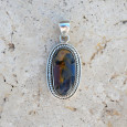 Pendentif ovale en argent strié et pierre PIETERSITE